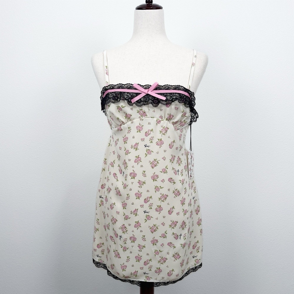 NEW‎ Forever 21 x Betsey Johnson Dress Womens S Pink Floral Slip Coquette Dainty